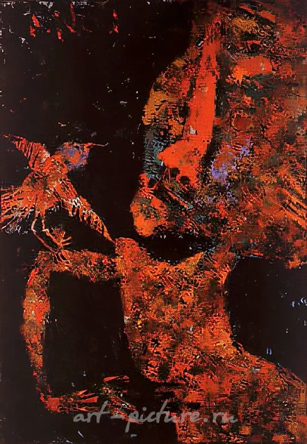 Прогулка с птицей, 1992, холст, масло, 100х70