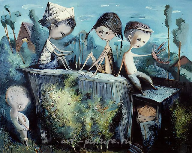 Picnic on rooftop, 0, canvas, oil, 100x120 Property of "Moscow Palette" Gallery