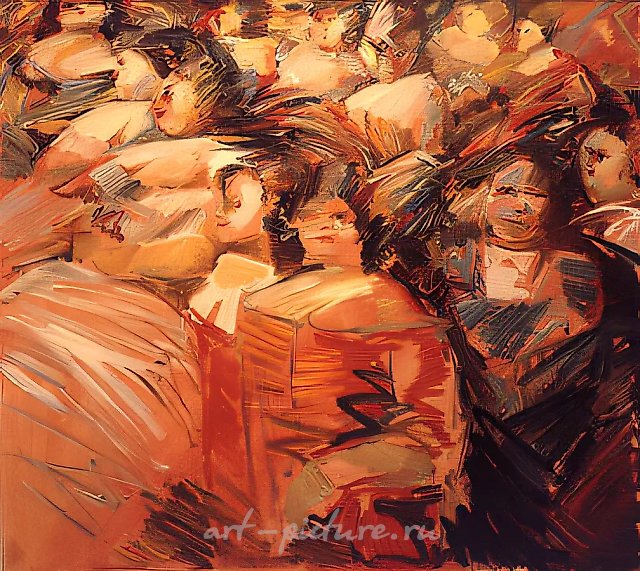 Премьера, 1988, холст, масло, 90х100 Собственность галереи "Московская палитра".Москва