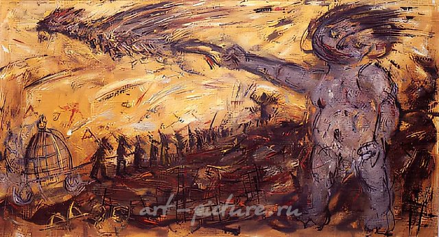 Птица, 1989, масло на холсте, 85x155. Собственность галереи «Московская палитра»