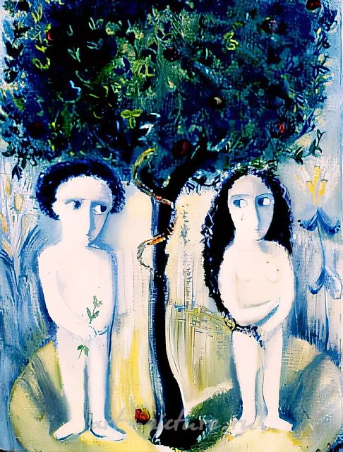 Адам и Ева, 1992, холст, масло,   Собственность автора.
$1000
