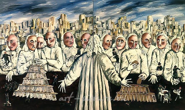 Человеческие маски, 1989, холст, масло, 180х300 Находится в частном собрании в Великобритании