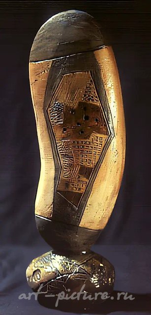 Зерно (Из серии "Знаки Земли"), 1989, шамот, соли, ангоб, окислы, глазурь, 57х20х15 Находится в частной коллекции в Финляндии