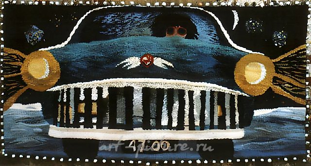 Гобелен с автомобилем, 1989, ручное ткачество, гобелен, 100x200. Собственность автора