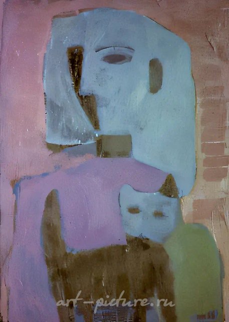 A lass with a cat, 1989, canvas, oil, 47x42