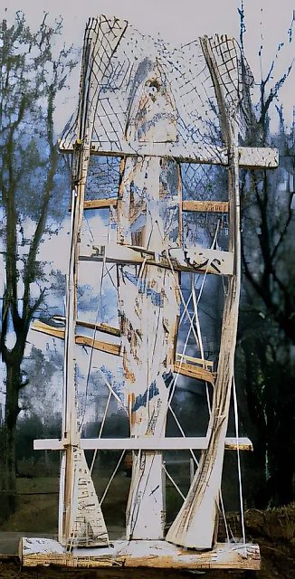 Fish, 1991, painted wood, ropes, 170x80x40 Property of State Russian museum of Fine Art. St. Petersburg.