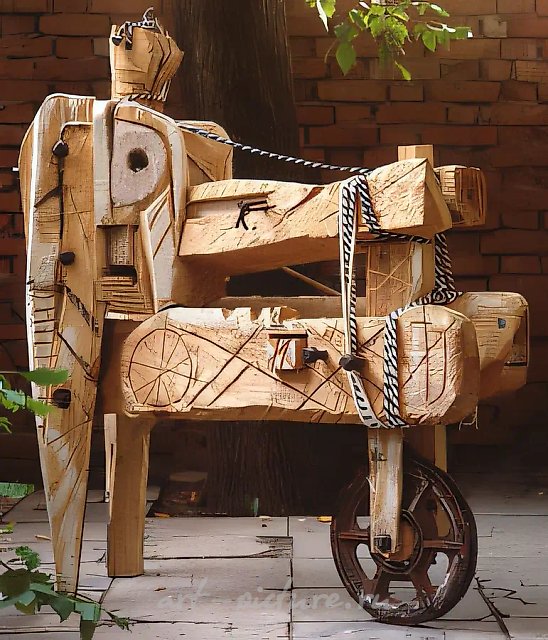 Paladin, 1991, painted wood, ropes, and metal, 160x160x70 Property of "Art Marceting 2" gallery. Moscow.