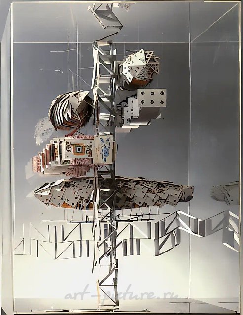 Self-erecting Prefabricated Playhouse, 1988, игральные карты, куски резины,   В соавторстве с Сергеем Подъемщиковым.