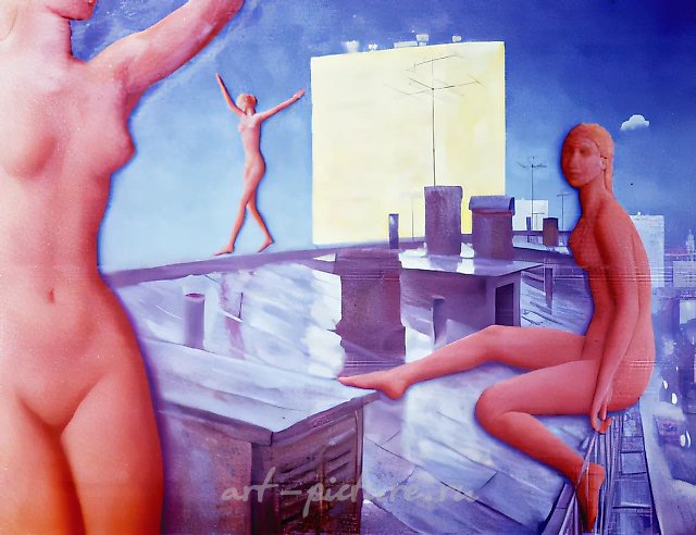 Крыша, 1972, холст, масло, 60x90