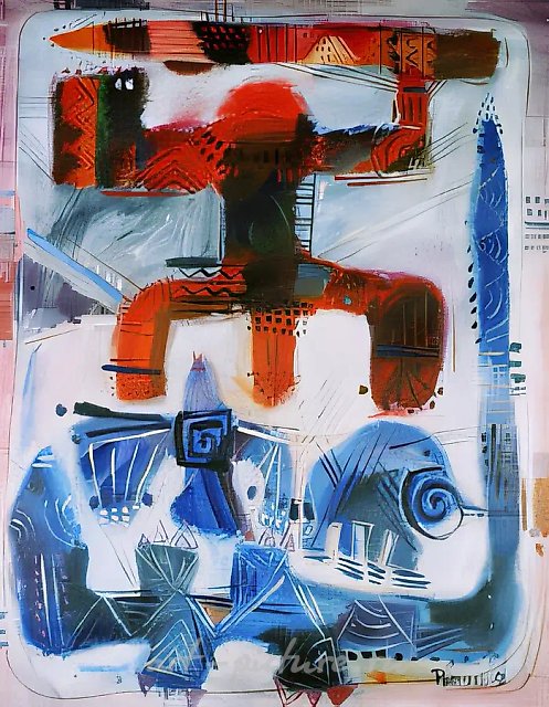 Первая охота, 1991, смешанная техника, холст, масло, воск, 90х100 Собственность автора