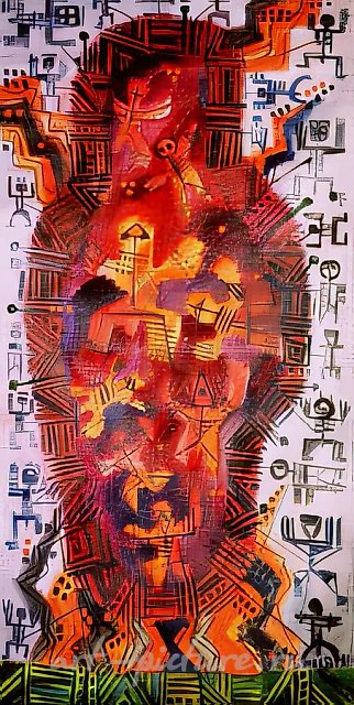 "Макоша" - языческий славянский обряд, 1991, смешанная техника, холст, масло, воск, 90х180 Собственность автора