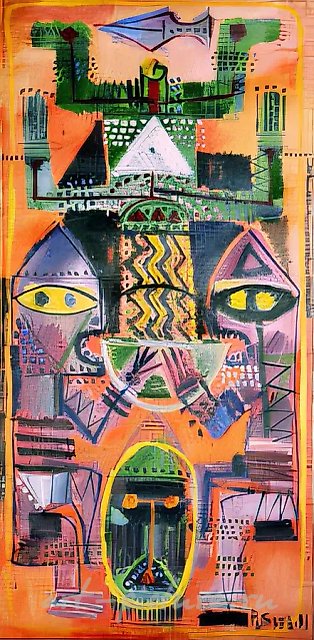 Ритуал, 1991, смешанная техника, холст, масло, воск, 90х180 Собственность автора
