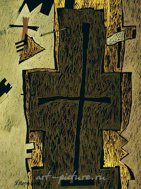 The devil and the angel at the cross, 1991, paper, oil pastel, 56x68 sm. Private collection, USA