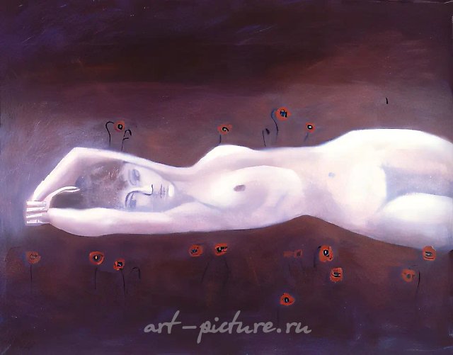 В маках, 1992, холст, масло, 100x160