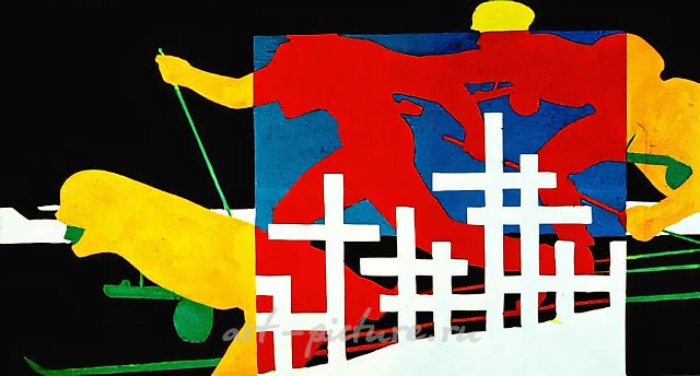 Война, 1964, холст, масло, 101x180. Собственность автора