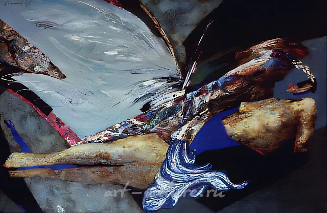 Леда и лебедь, 1991, холст, масло, 109x158. Частная коллекция Уильяма Вегера, Канада
