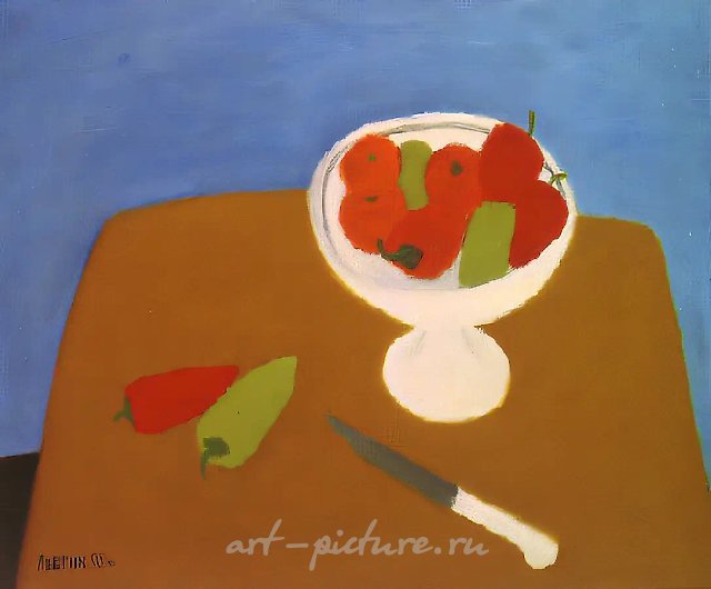Peppers in a White Vase, 1992, orgalith, oil, 70x60. Author`s property