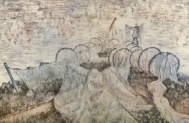 Сушка сетей. Из серии «Беломорские рыбаки», 1977, бумага, офорт, 43х65. Собственность автора