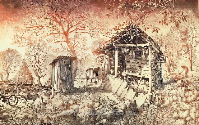 Осень в Имеретии. Из серии «Моя Родина», 1985, бумага, офорт, 35х55. Собственность автора