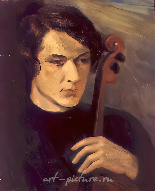Сын с виолончелью, 1989, холст, масло, 60х50 Собственность автора
