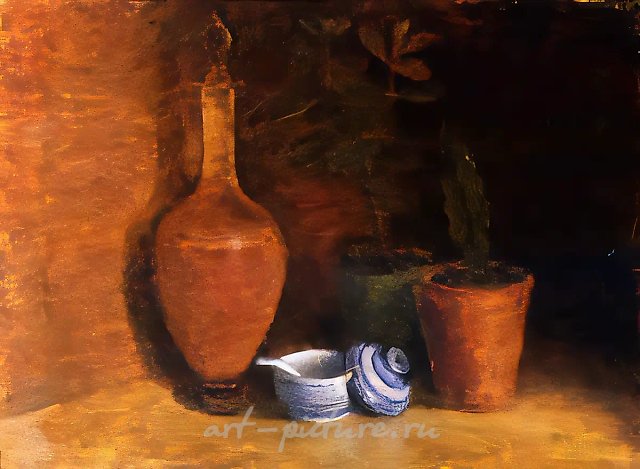 Натюрморт с кактусом, 1986, картон, масло, 35х49 Собственность галереи "Станбет". Москва