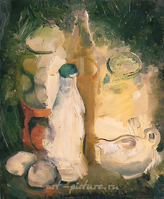 Бутылка кефира, 1978, картон, масло, 48х39. Собственность автора