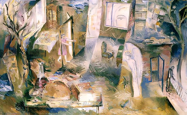 Композиция с ангелом, 1984, картон, масло, 50х80. Собственность автора