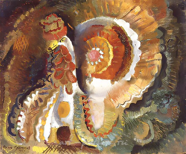 Петух, 1975, картон, масло, 34х42. Собственность автора