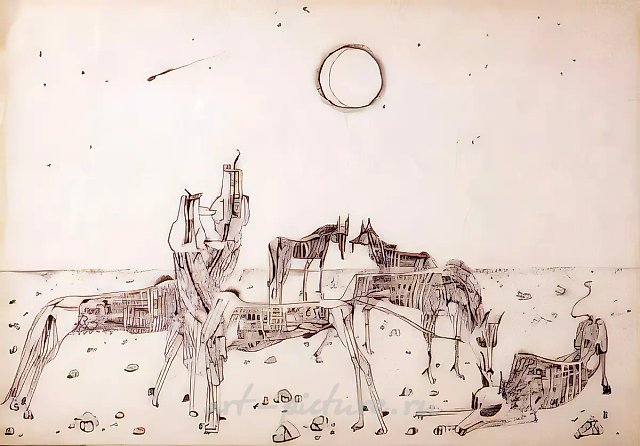 Metaphysical Landscape, 1985, paper, indian ink, pen, 21x30 Author`s property