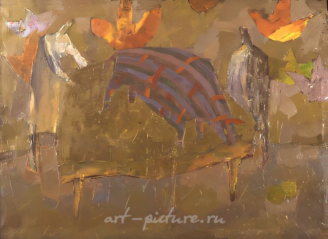 Прогулка пятнистого быка, 1992, холст, масло, 86х120