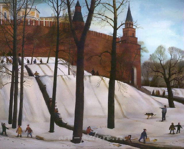 Катанье с ледяной горки у Кремля, 1994, холст, масло, 110х135 Собственность автора