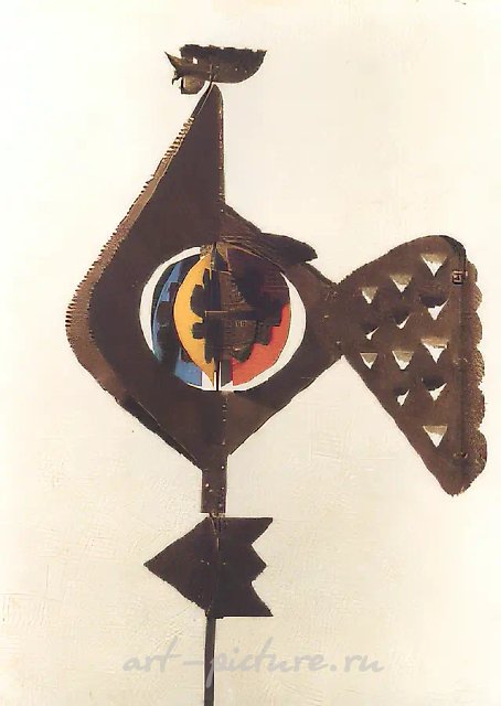 «Петух I» — флюгер, 1993, железо, роспись, 85х45х25. Собственность автора