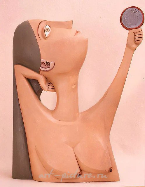Женщина у зеркала, 1993, тонированное дерево, высота 60
