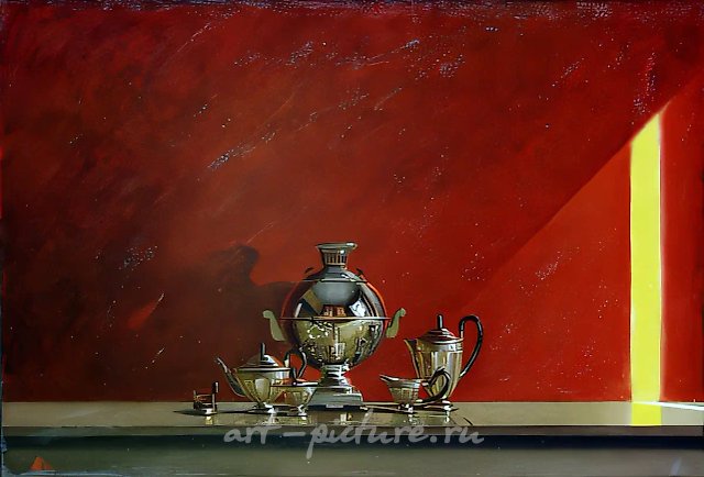Still Life with a Samovar. Evening, 1992, canvas, oil, 80x120 Author`s property