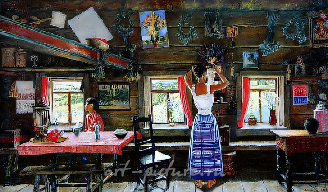 Утро в Русиновском доме, 1987, холст, масло, 88х144. Государственная Третьяковская галерея