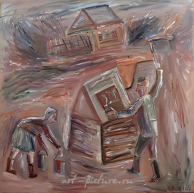 在井边，1985年，布面油画，115×115厘米。作者收藏。