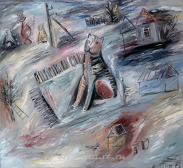 Cat on Snow, 1989, canvas, oil, 100x120 Private collection
