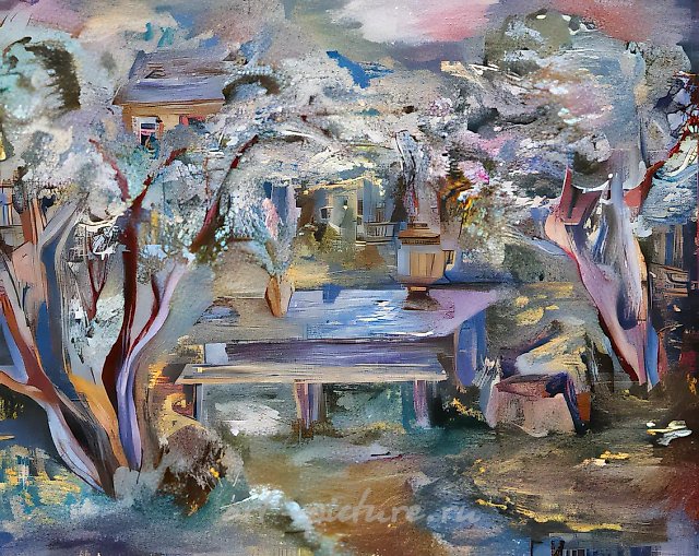Стол в саду, 1990, холст, масло, 50х60. Частная коллекция