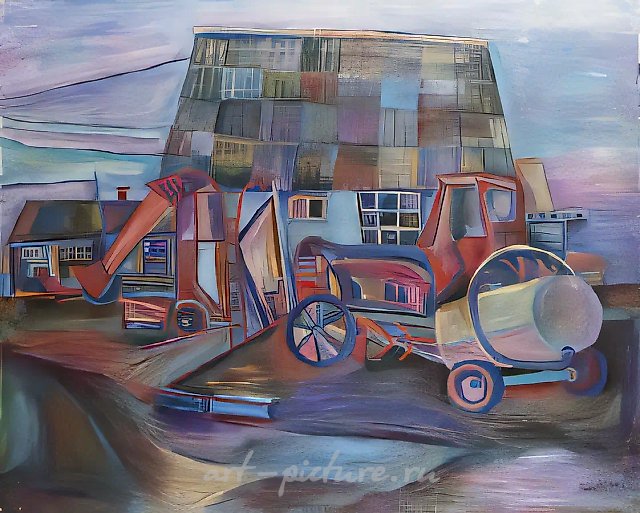 Ремонтная мастерская, 1973, холст, масло, 100х120. Собственность автора