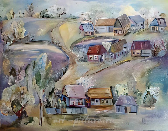 Деревня Матюшино, 1989, холст, масло, 150х200. Собственность автора