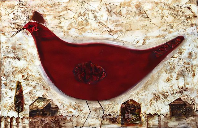 Красная птица, 1991, холст, масло, 60х80. Собственность галереи «М`АРС». Москва