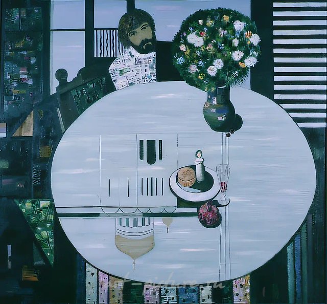Автопортрет с праздничным столом, 1992, холст, масло, 100х110