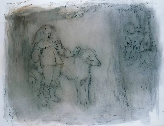 "Дон Антонио - англичанин" Веласкеса (Парафраз), 1994, бумага, уголь, пастель, 90х113 Собственность автора