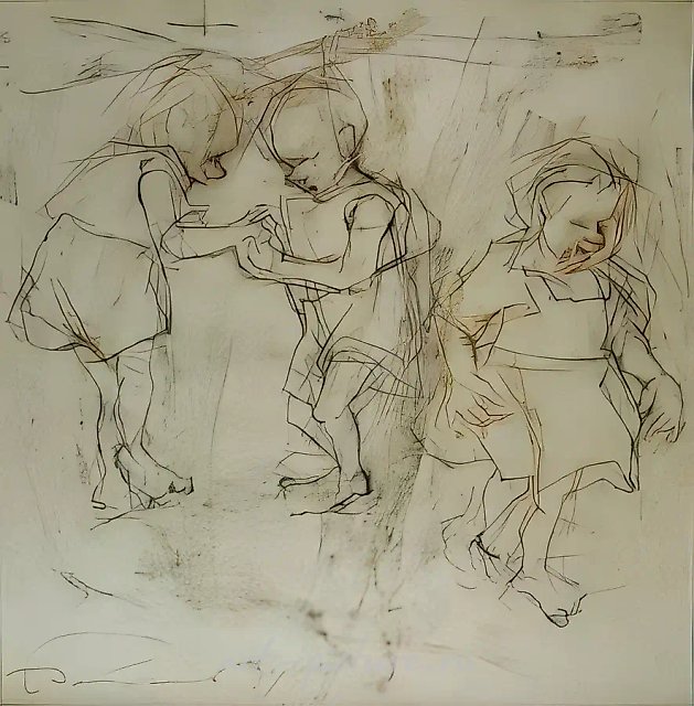 Дети, 1994, бумага тон., уголь, пастель, 49х47 Собственность автора