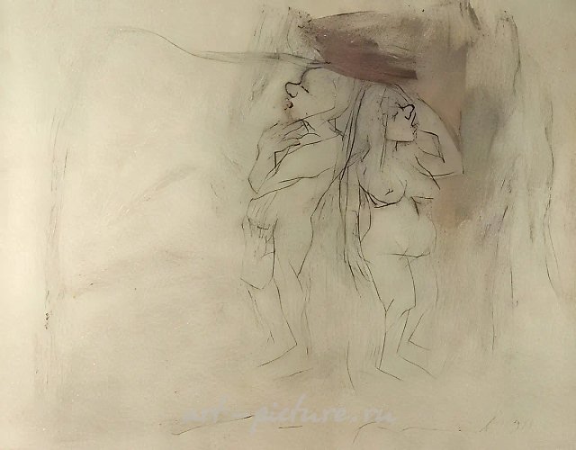 Двое, 1994, бумага тон., уголь, пастель, 48,5х63 Собственность автора