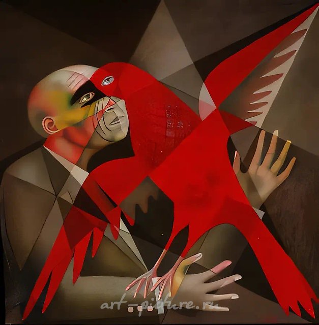 Человек и птица, 1992, холст, масло, 80х80
