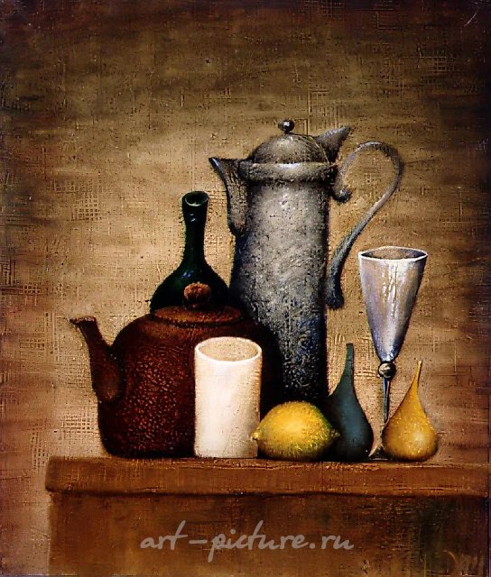 Натюрморт с пейзажем, 1991, холст, масло, 90х70. Собственность галереи «Art Modern». Москва