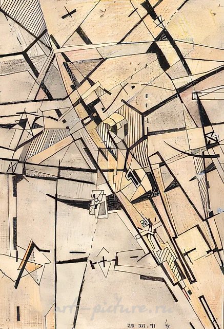 Супрематическое пространство №1, 1991, бумага, тушь, цветной карандаш, 19х13. Собственность автора