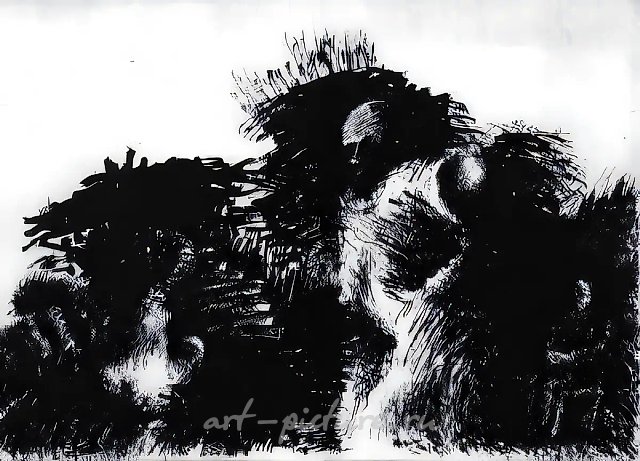 Из цикла "Восхождение к простым истинам". Лист 7., 1983, бумага, тушь, 61х65 Частная коллекция. Испания.