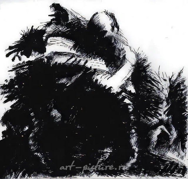 Из цикла "Сомнения Фауста". Лист 14., 1989, бумага, тушь, 61х65 Частная коллекция. Испания.